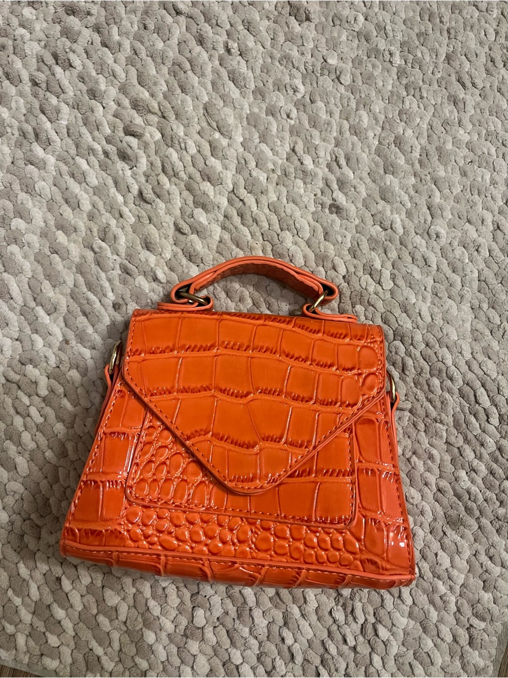 SHEIN Orange Croc-Embossed Mini Top Handle Bag